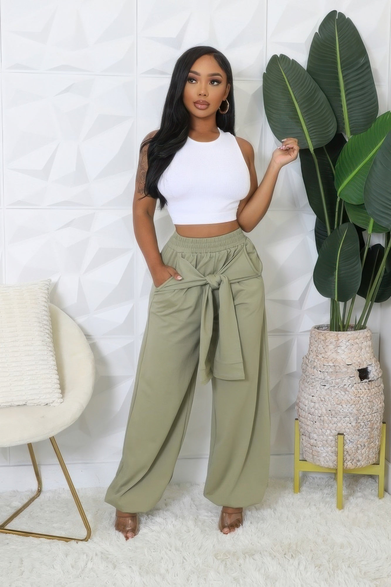 Casual Front Bow High-waisted Loose Pants