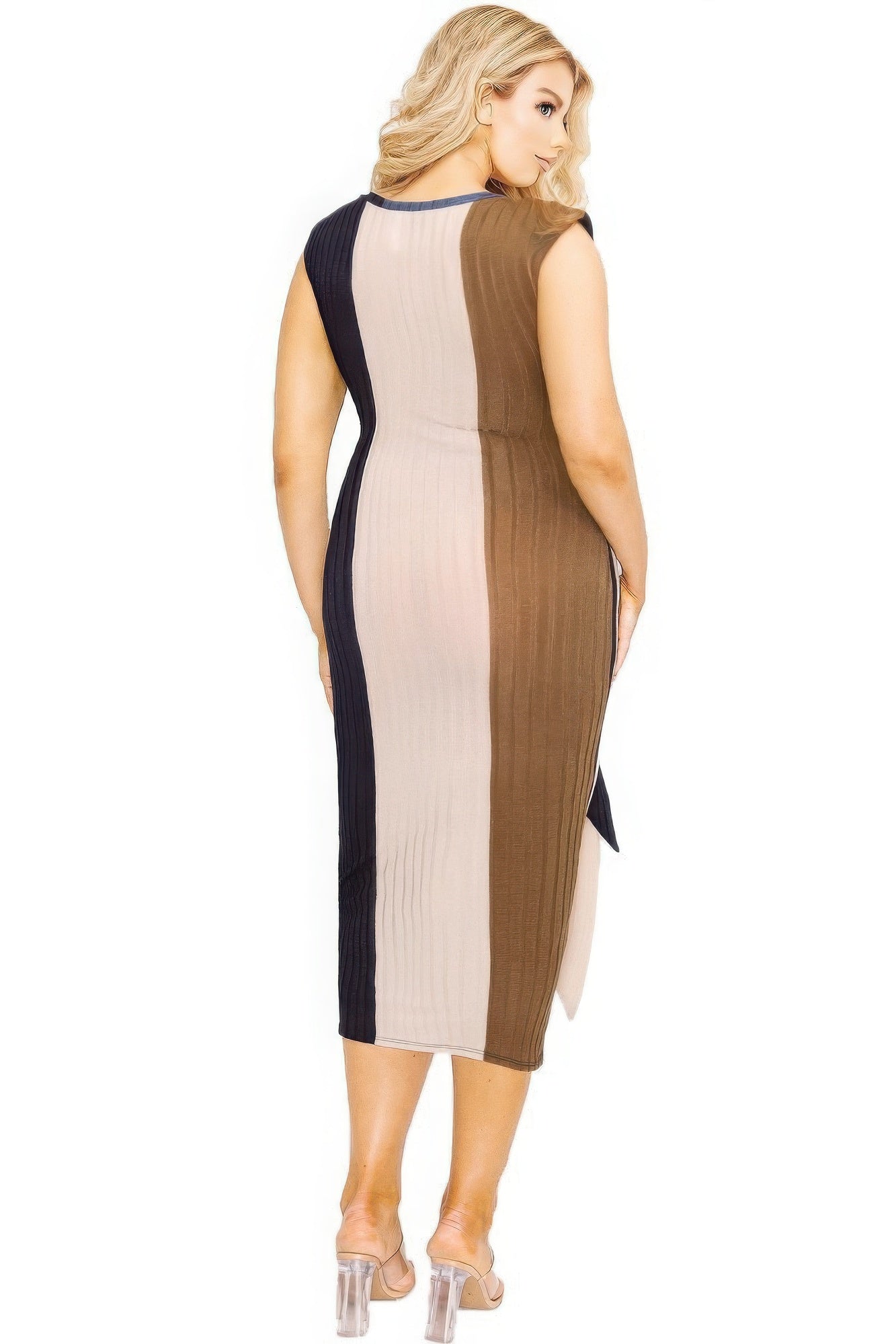 Knitted color block waist tie dress