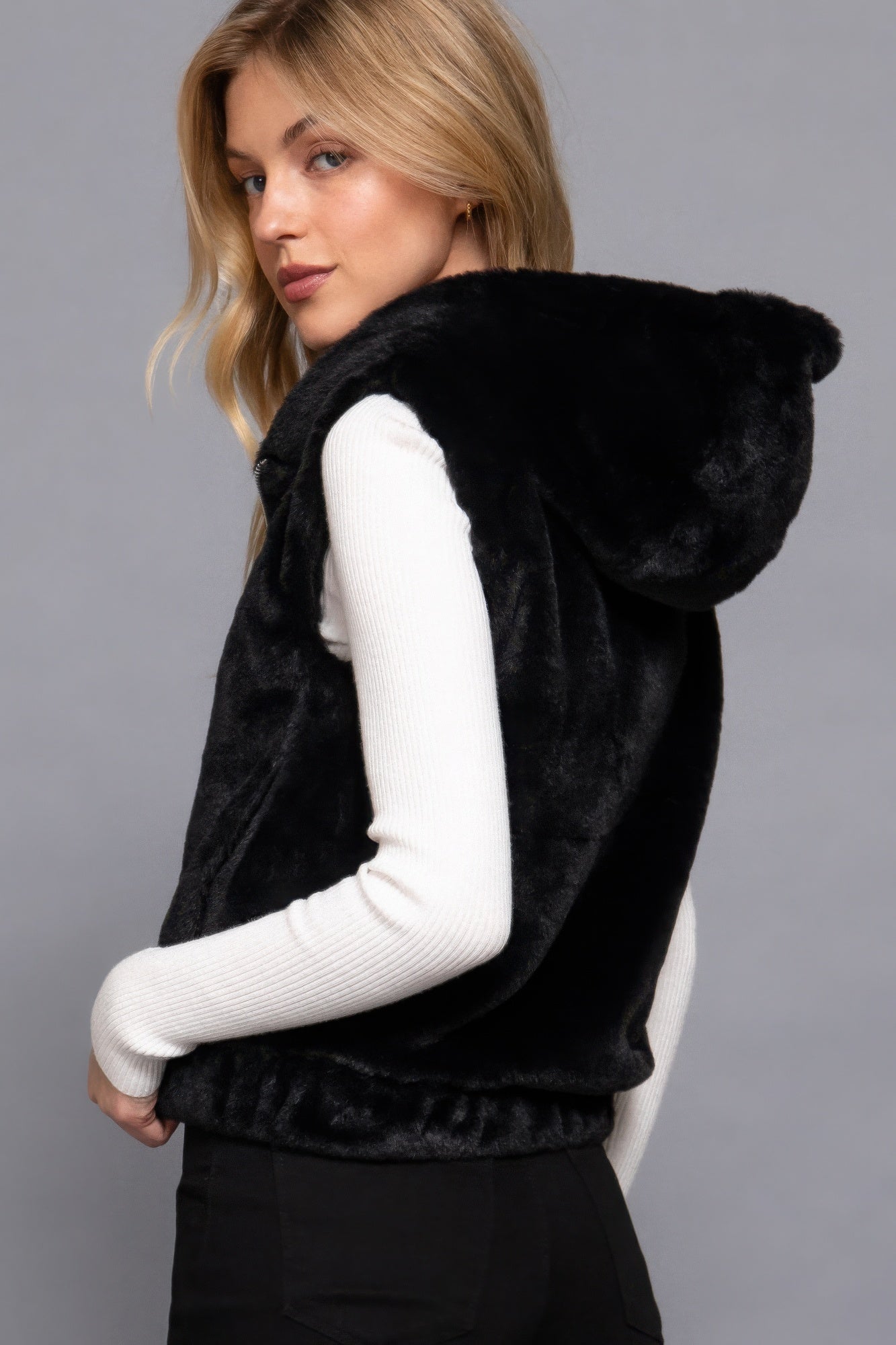 Faux Fur Vest Hoodie