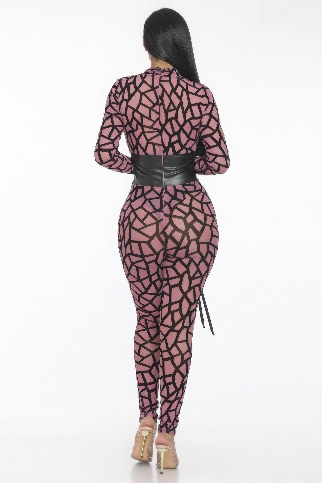 Geometric Print Jumpsuit Pink