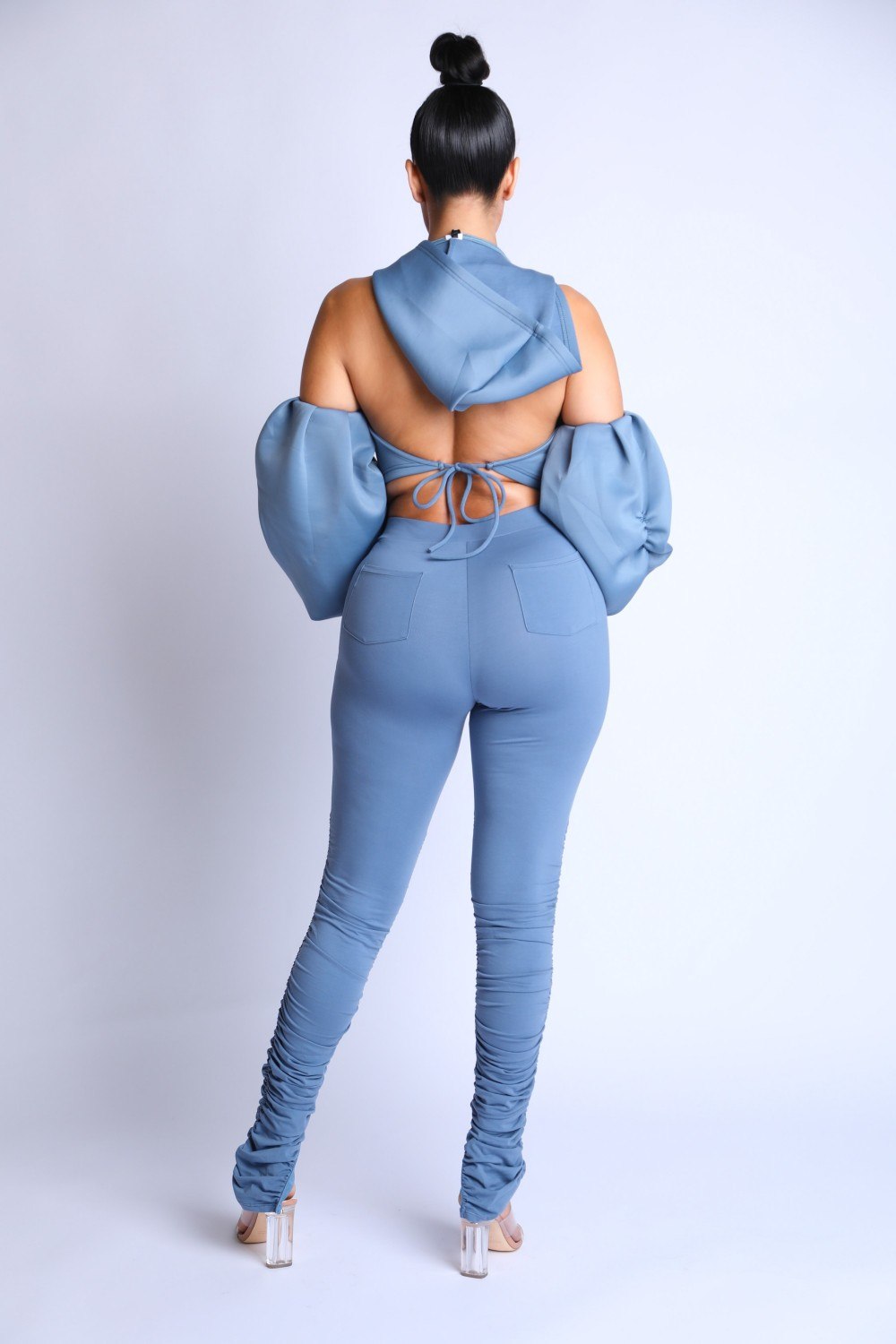 Open Shoulder Puff Sleeve Hoodie Set - Jus Fancee Boutique