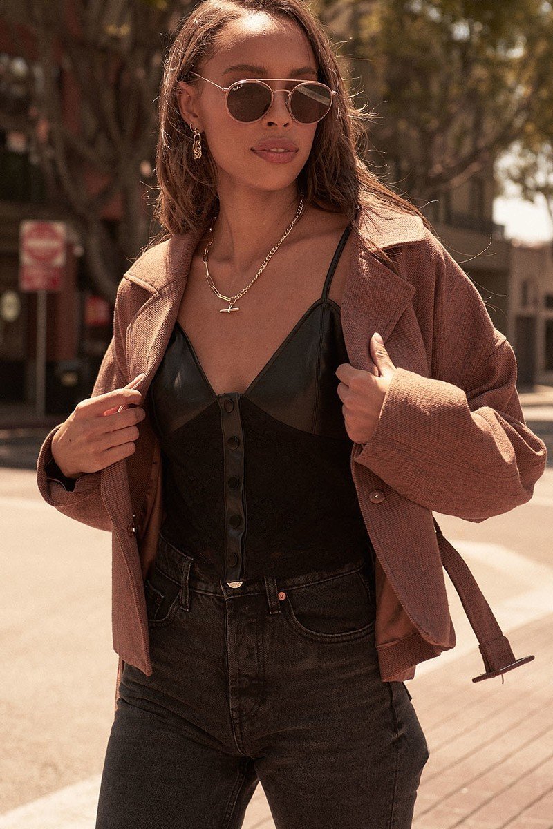 Faux Leather And Lace Camisole Top