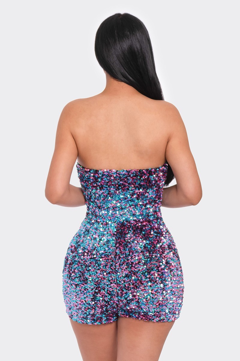 Fab Sequined Tube Top Romper WITH A GOLD ZIPPER