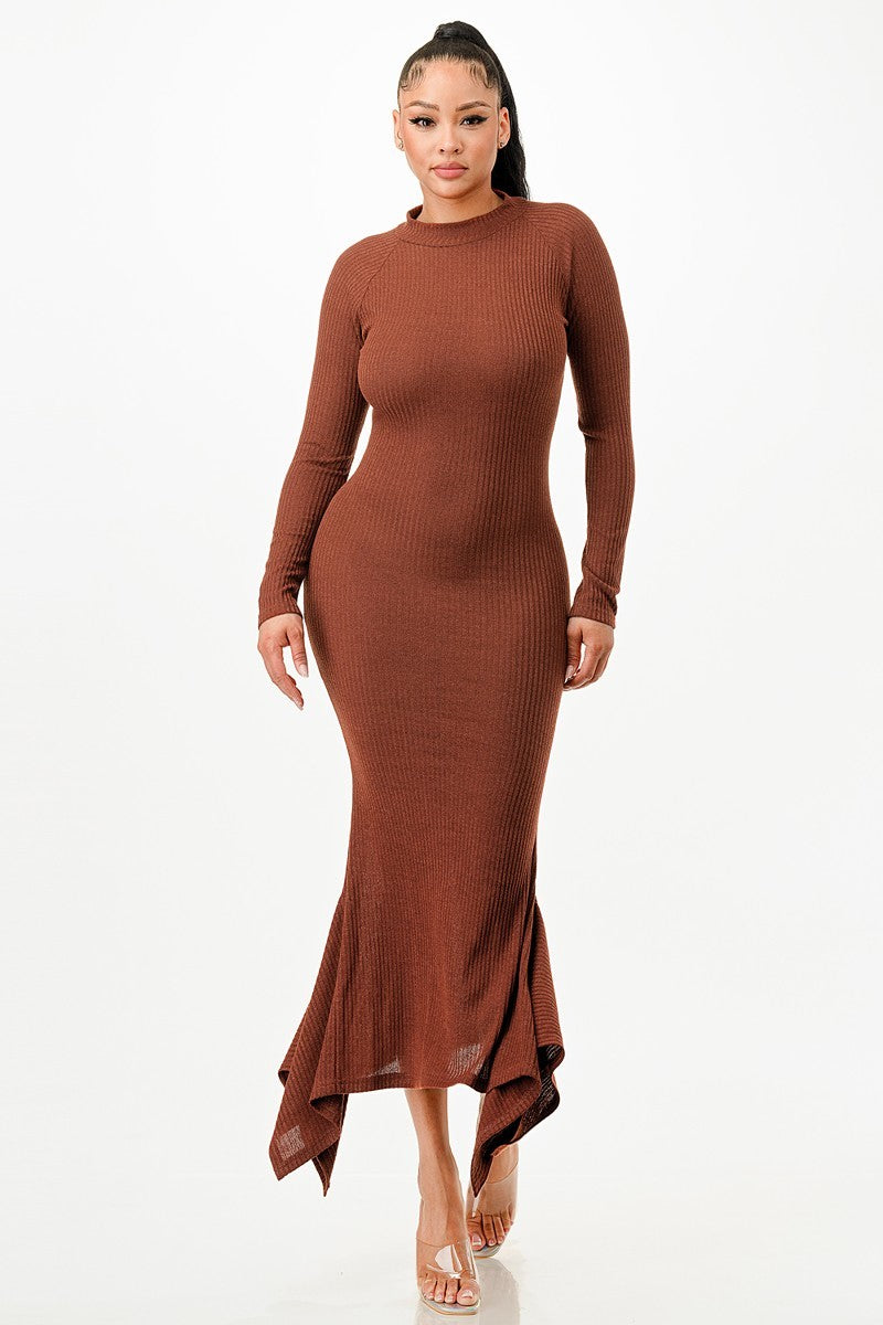 Mermaid Long Sleeve Wool Long Dress