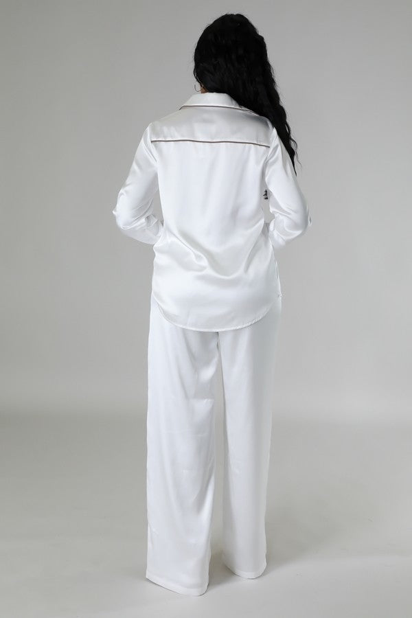Button Up Tunic Top and Pants Two Piece Set