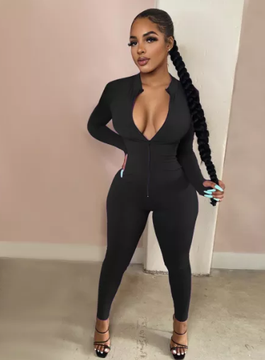 V Neck Zipper Jumpsuit - Jus Fancee Boutique