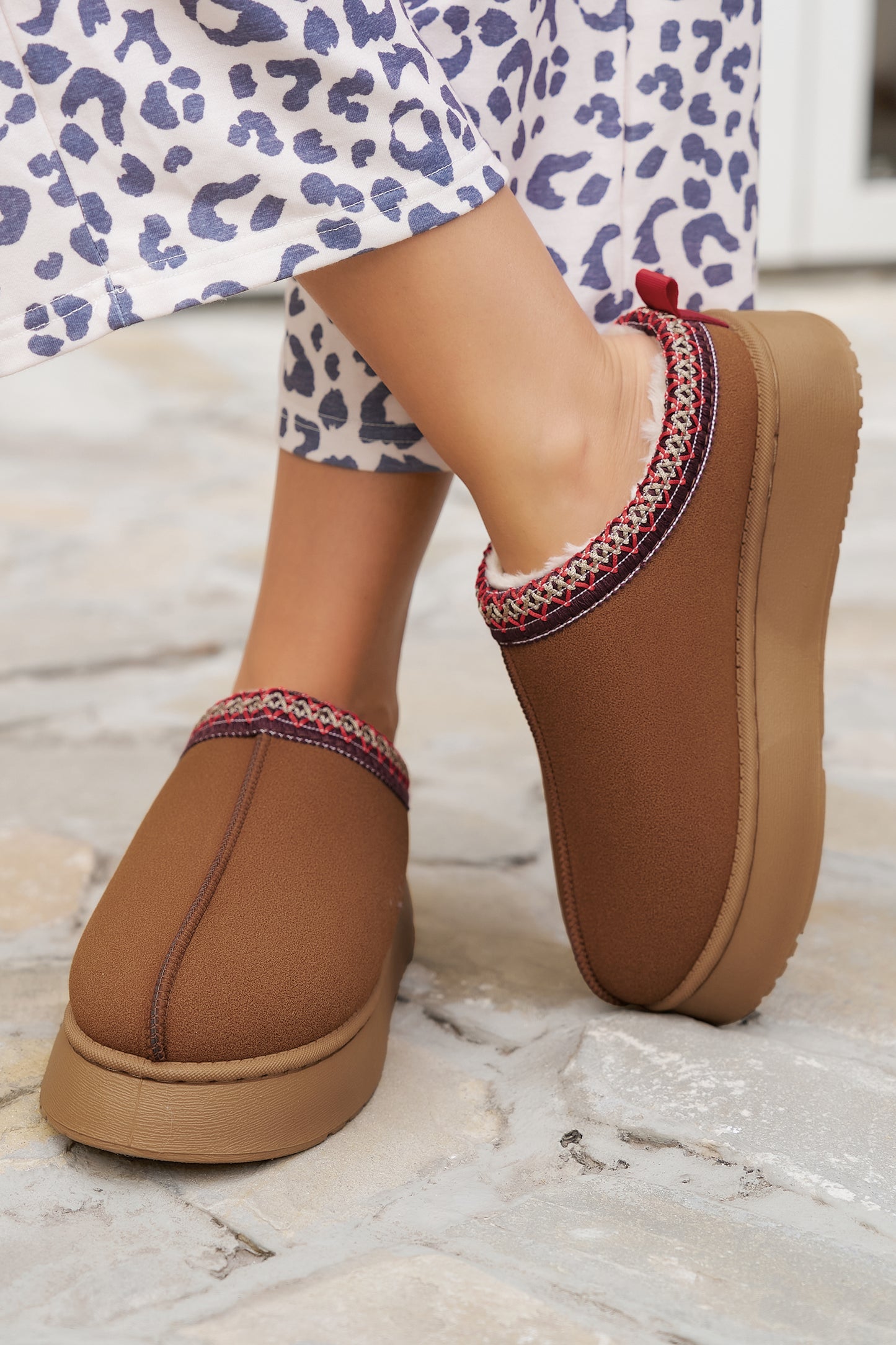 Chestnut Contrast Print Suede Plush Lined Snow Boots