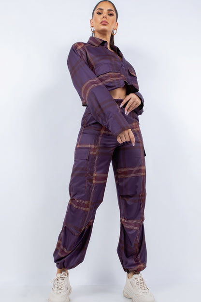 Striped Cropped Long Sleeve & Cargo Pants Set