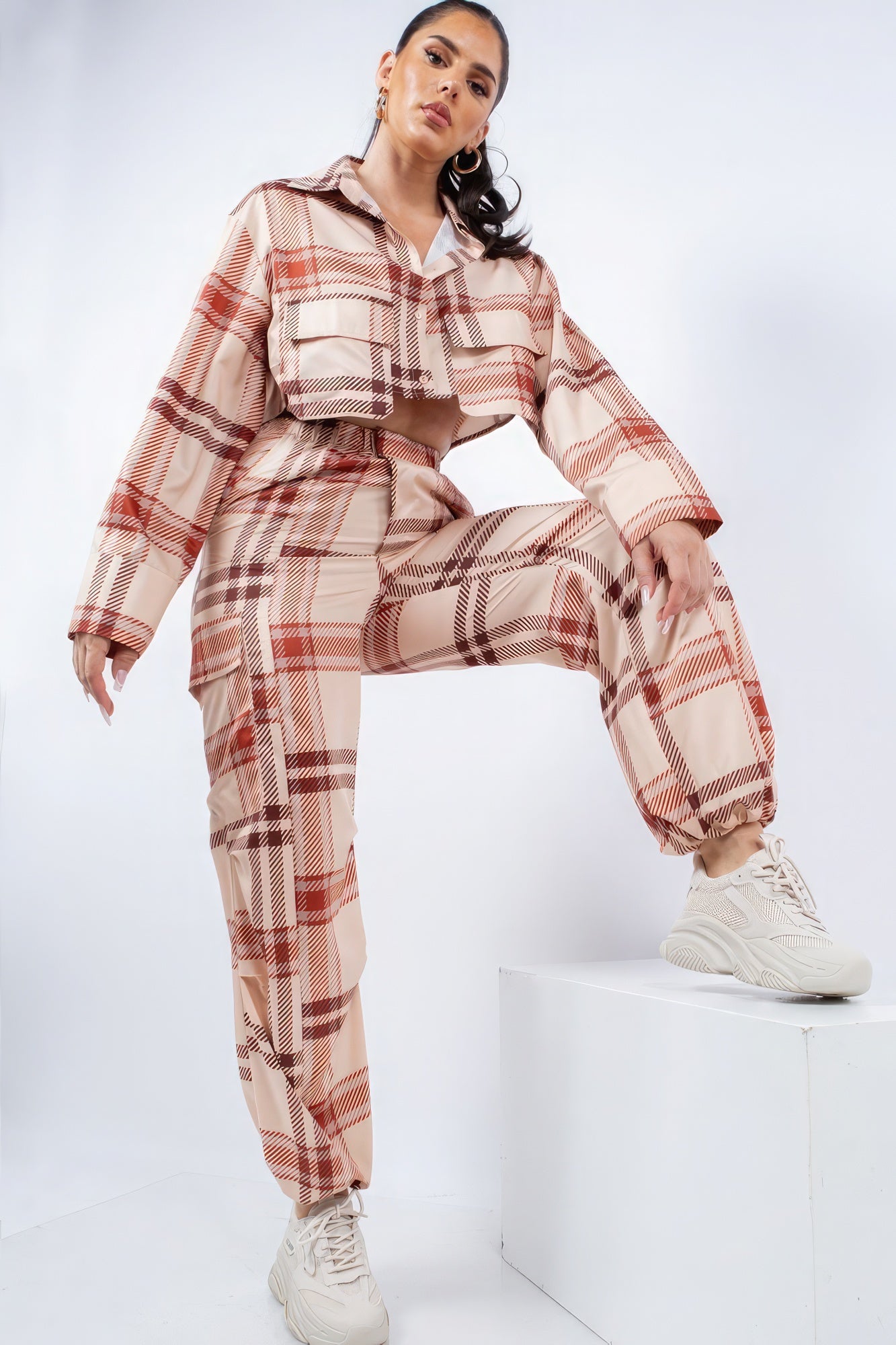 Cropped Long Sleeve Shirt & Matching Pants Set