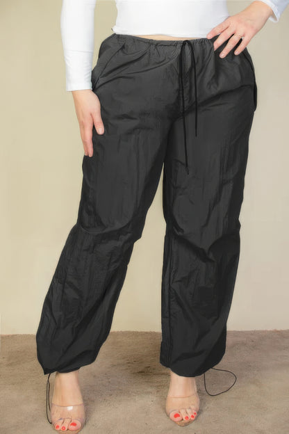 Drawstring Waist Parachute Plus Pants