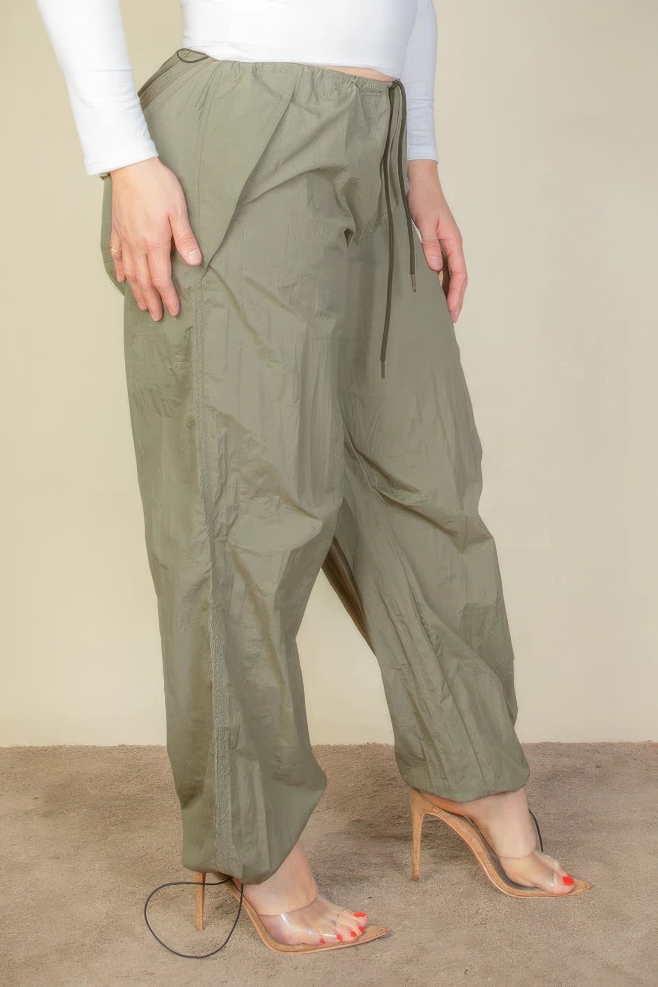 Drawstring Waist Parachute Plus Pants