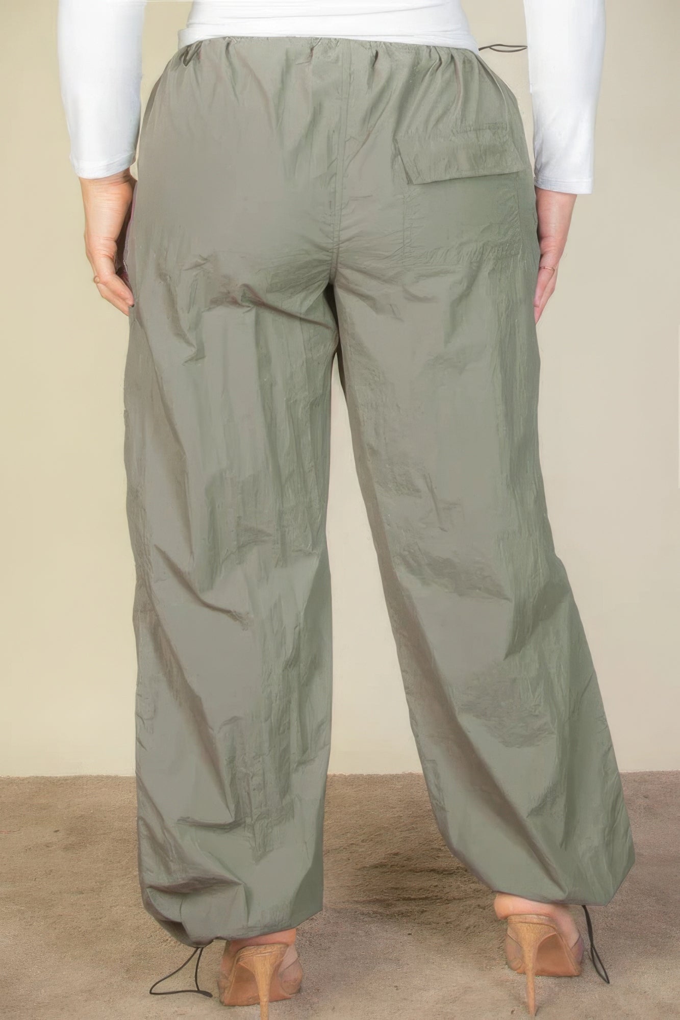Drawstring Waist Parachute Plus Pants
