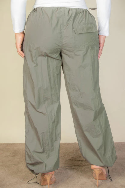 Drawstring Waist Parachute Plus Pants