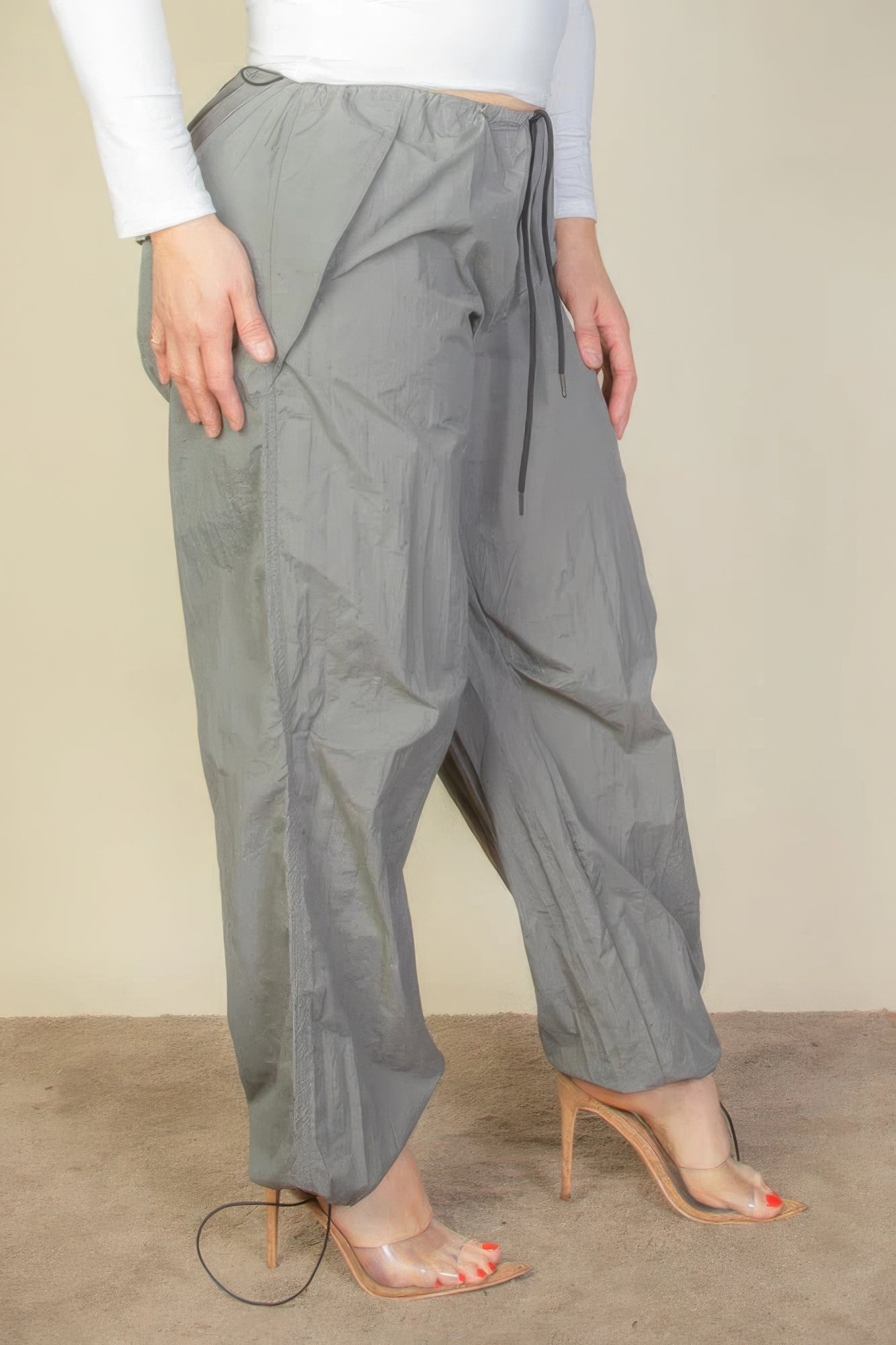 Drawstring Waist Parachute Plus Pants