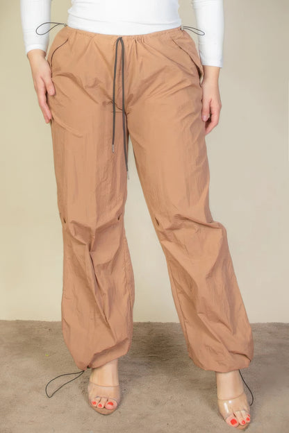 Drawstring Waist Parachute Plus Pants