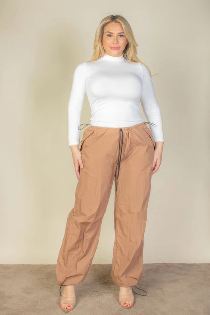Drawstring Waist Parachute Plus Pants