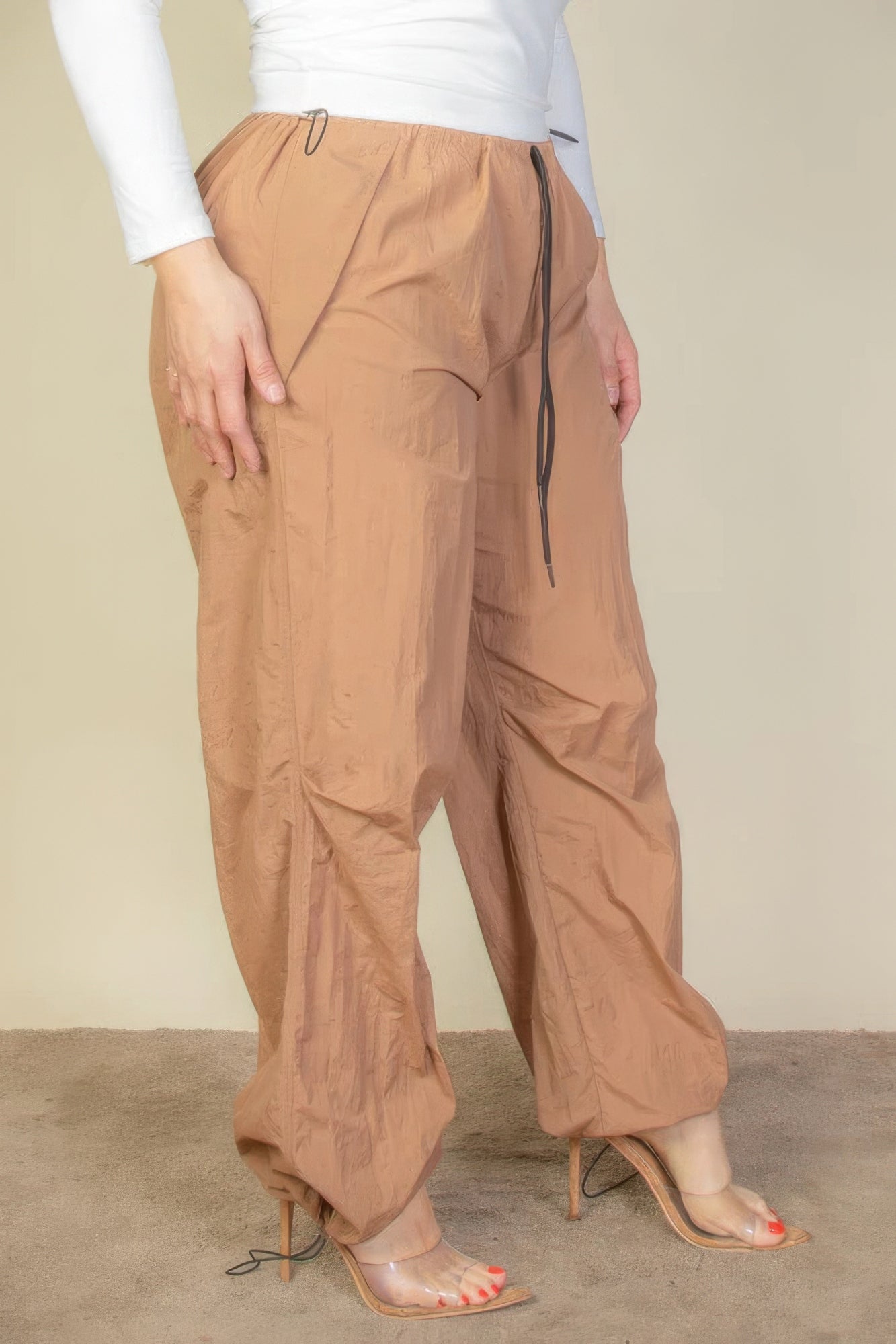 Drawstring Waist Parachute Plus Pants