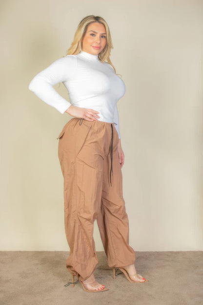 Drawstring Waist Parachute Plus Pants