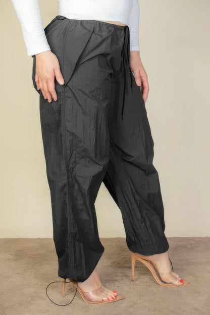 Drawstring Waist Parachute Plus Pants