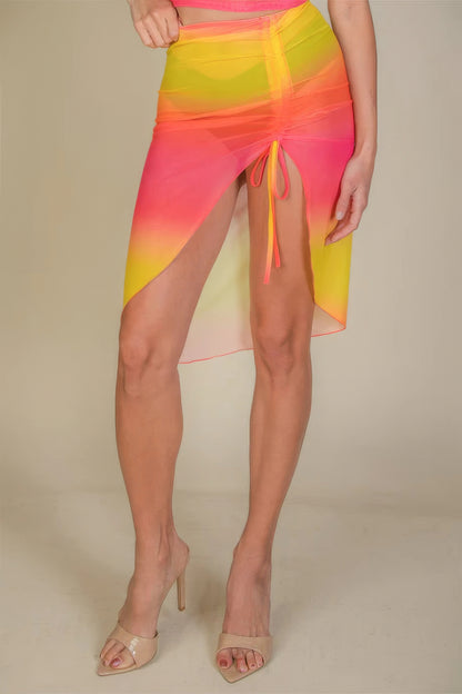 Sheer Mesh Drawstring Ruched Skirt