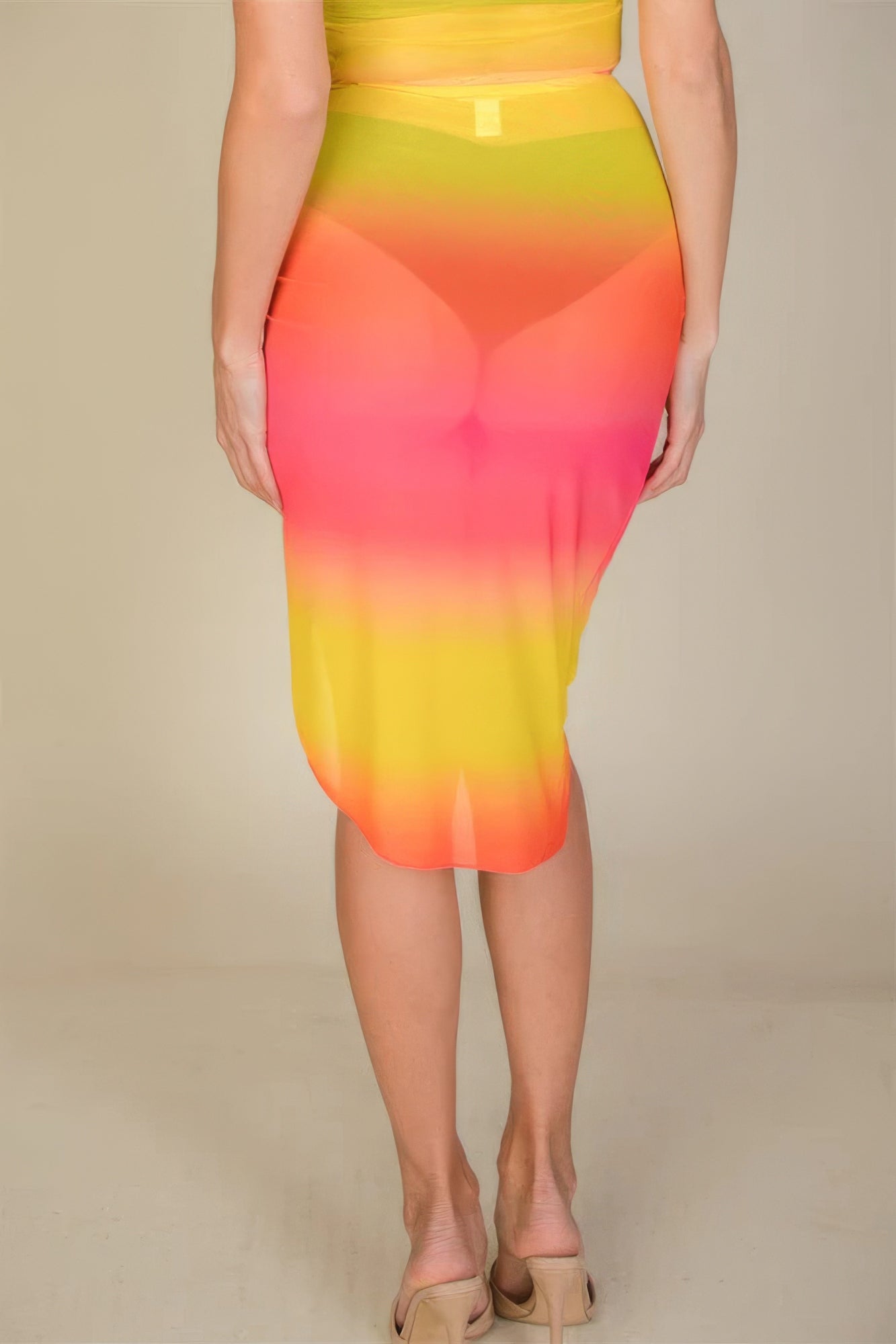 Sheer Mesh Drawstring Ruched Skirt