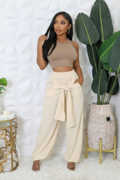 Casual Front Bow High-waisted Loose Pants