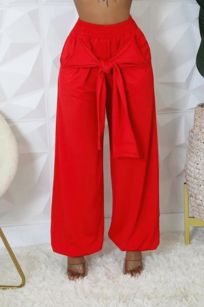 Casual Front Bow High-waisted Loose Pants