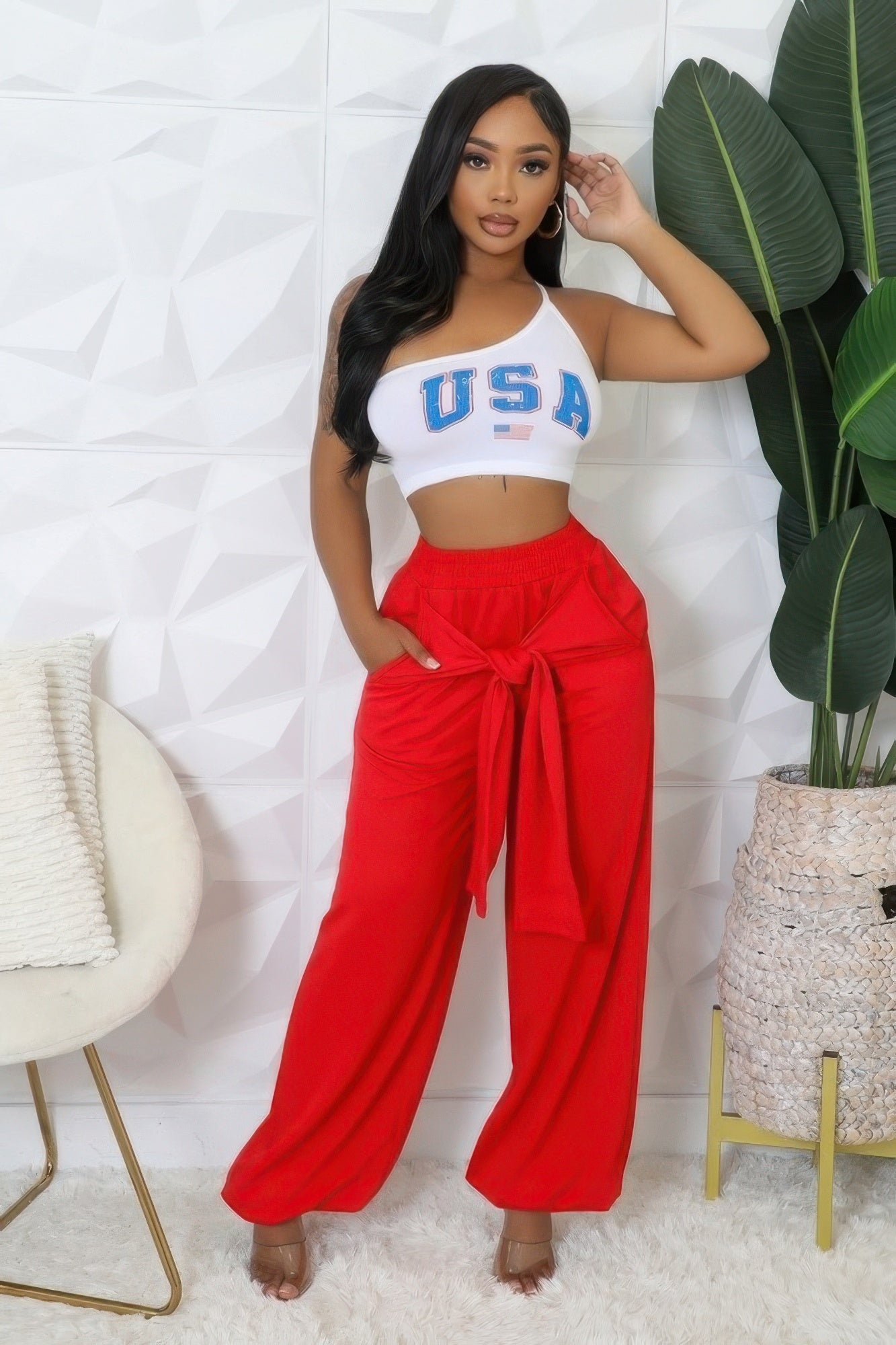Casual Front Bow High-waisted Loose Pants