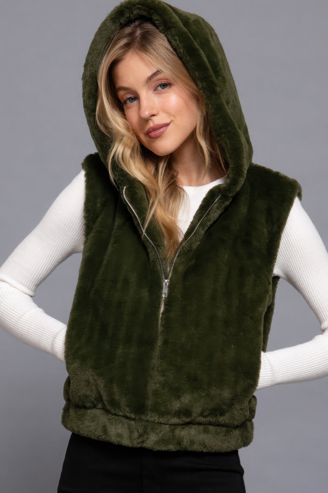 Faux Fur Vest Hoodie