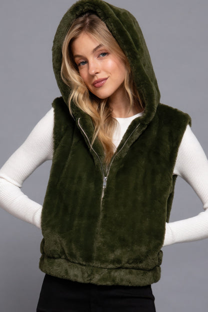 Faux Fur Vest Hoodie