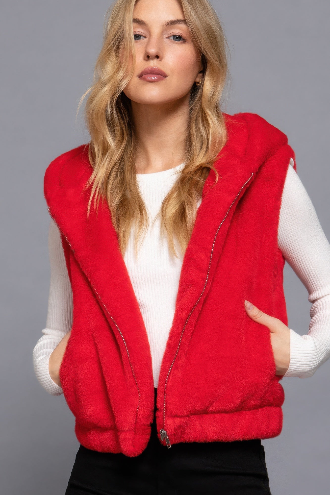 Faux Fur Vest Hoodie