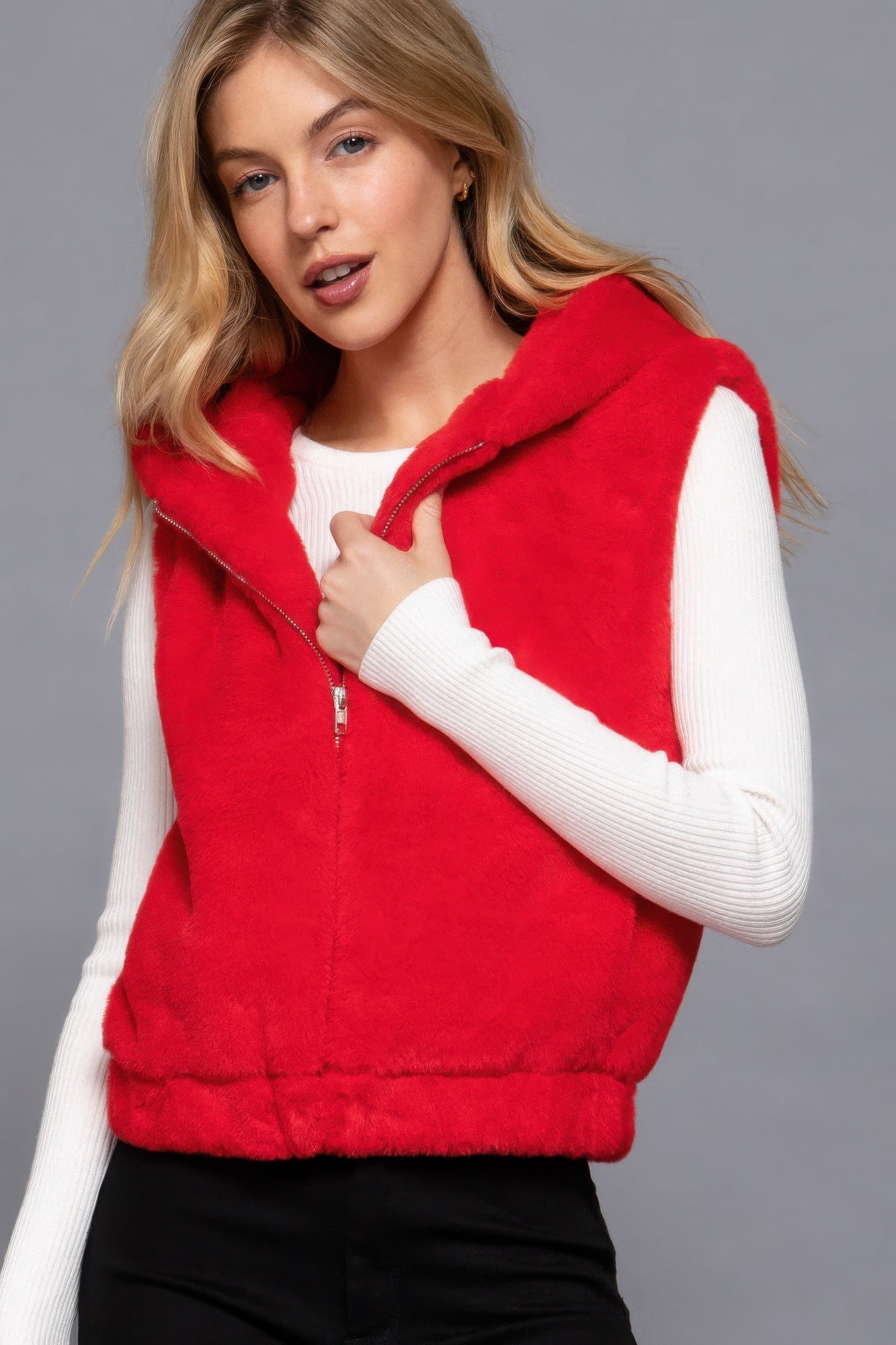 Faux Fur Vest Hoodie