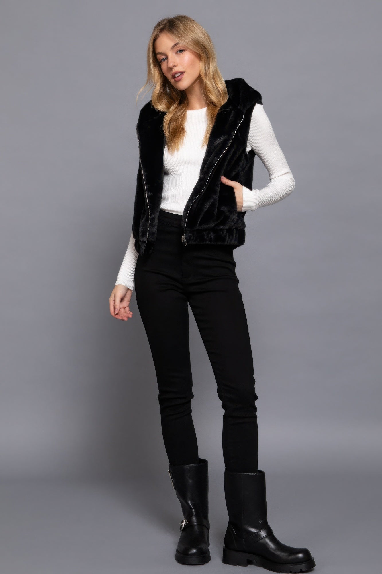 Faux Fur Vest Hoodie
