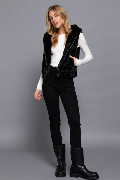 Faux Fur Vest Hoodie