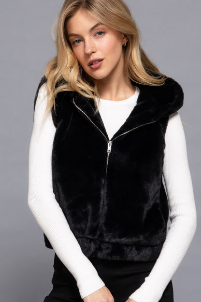 Faux Fur Vest Hoodie