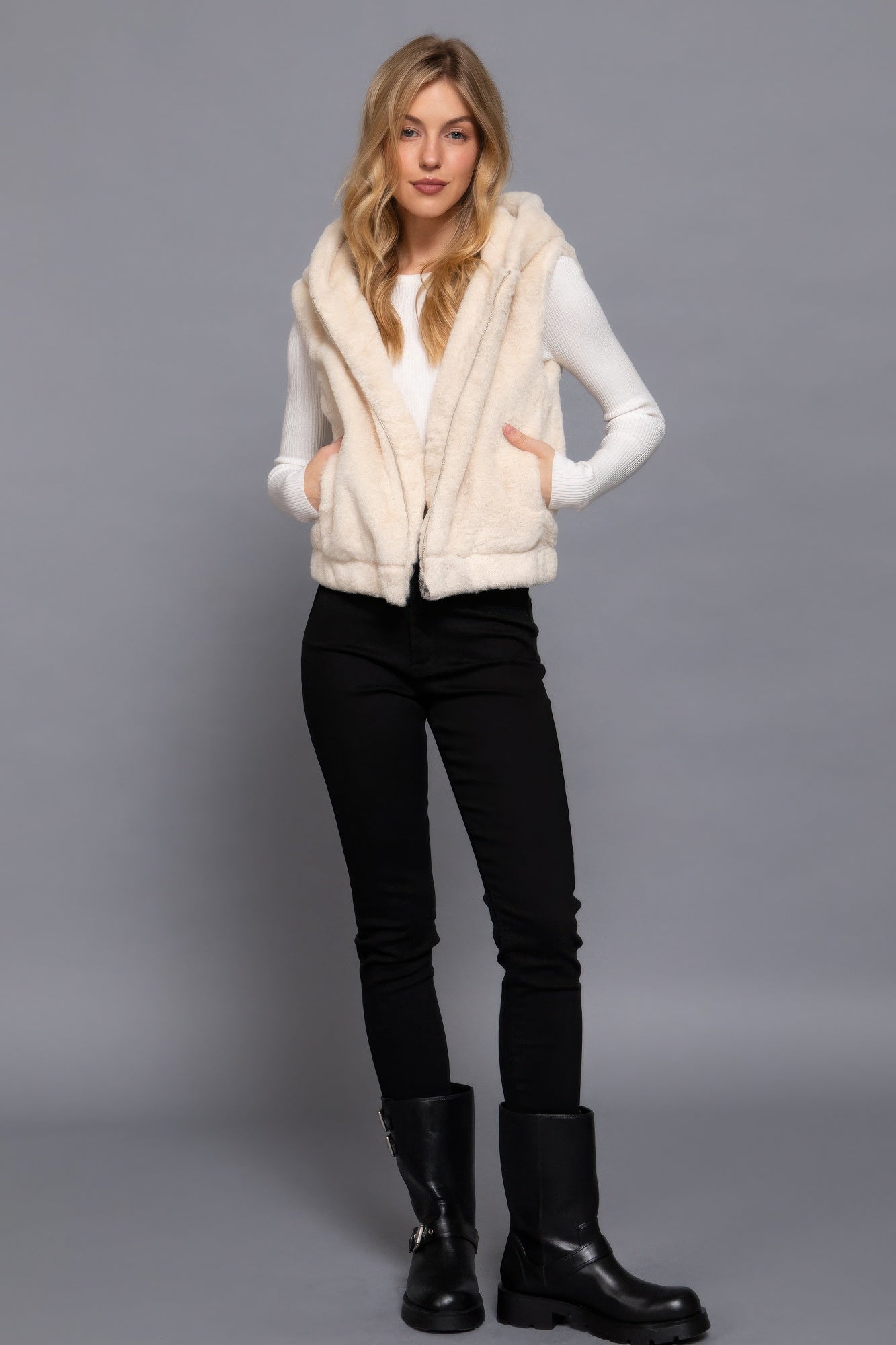 Faux Fur Vest Hoodie
