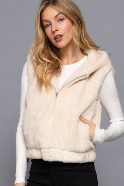 Faux Fur Vest Hoodie