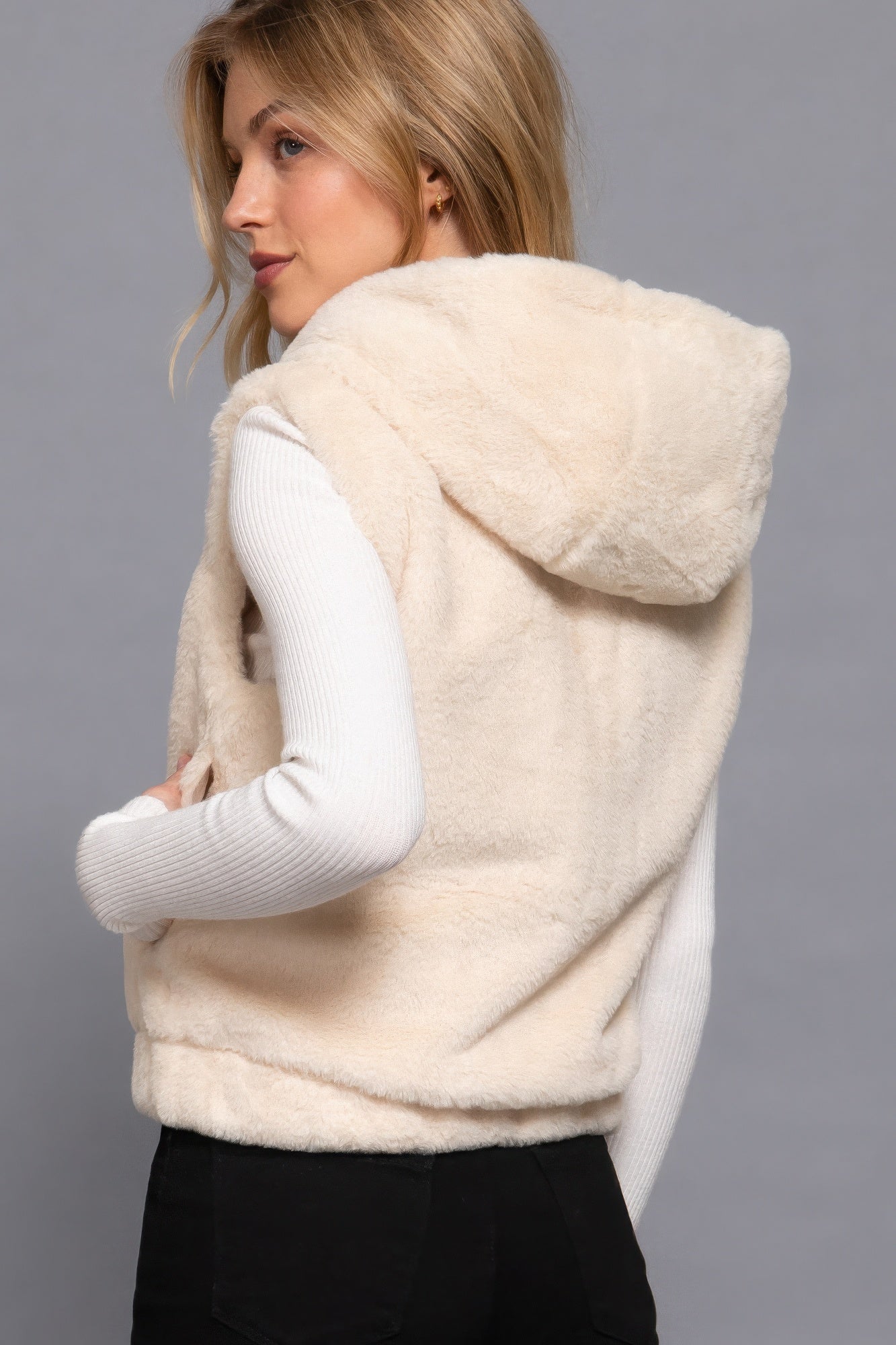 Faux Fur Vest Hoodie