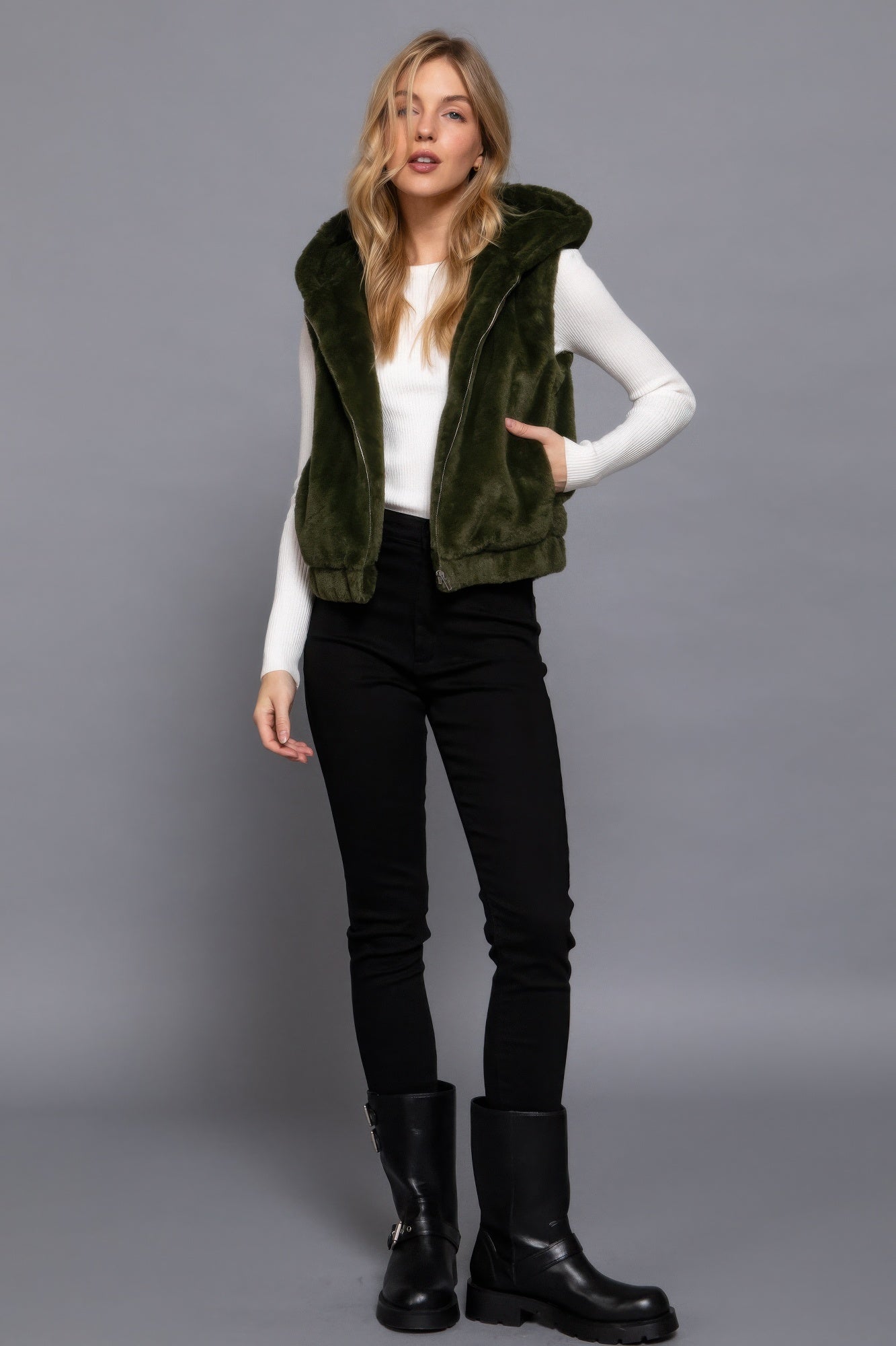 Faux Fur Vest Hoodie