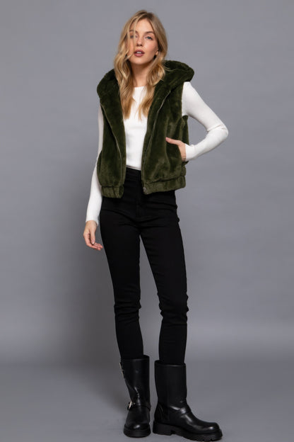 Faux Fur Vest Hoodie
