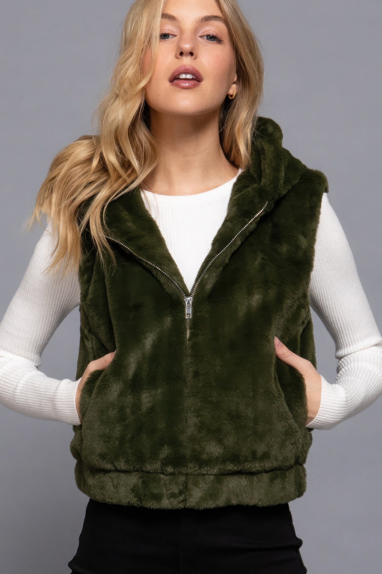 Faux Fur Vest Hoodie