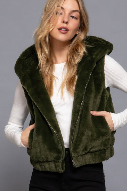 Faux Fur Vest Hoodie