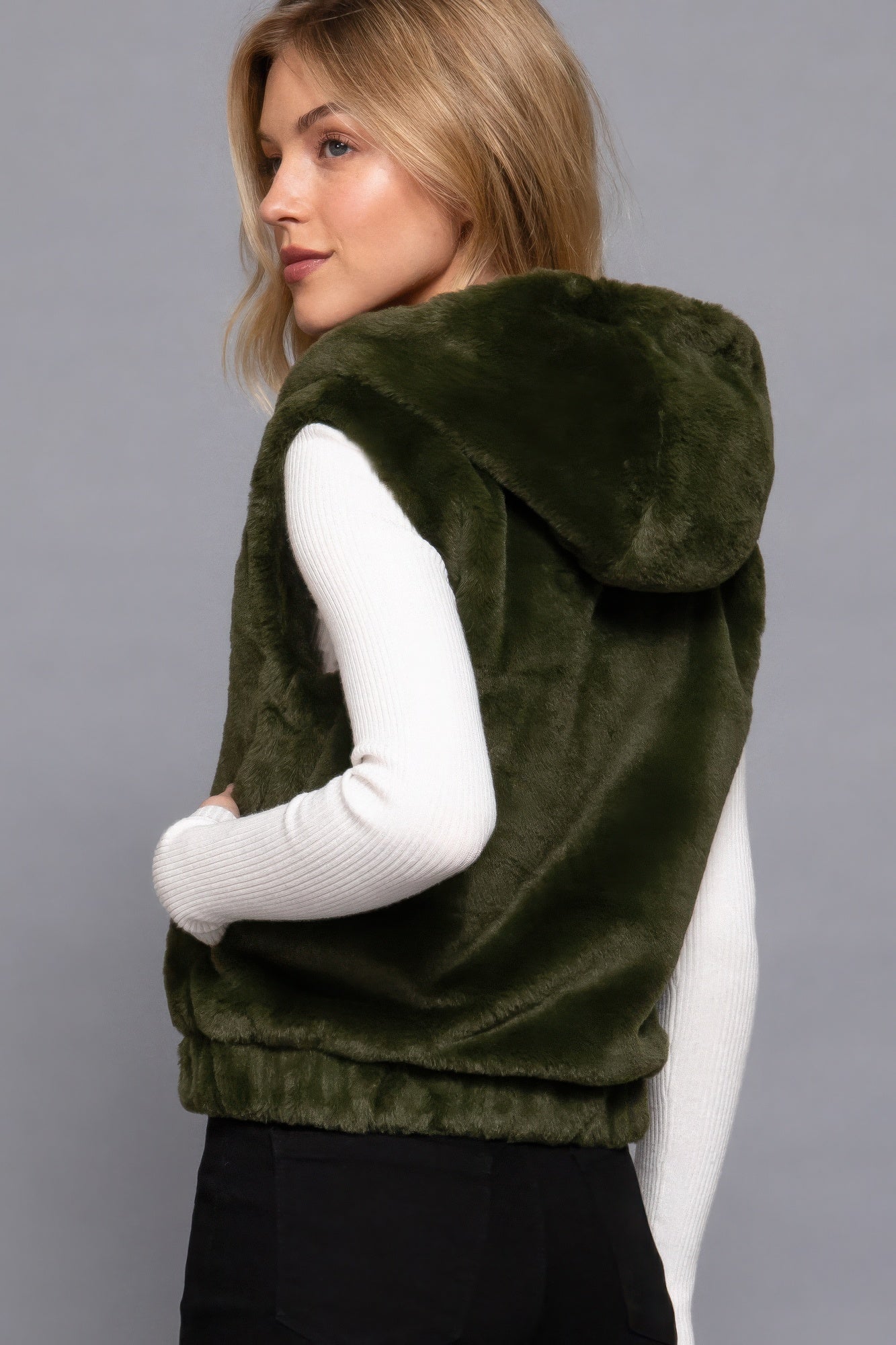 Faux Fur Vest Hoodie