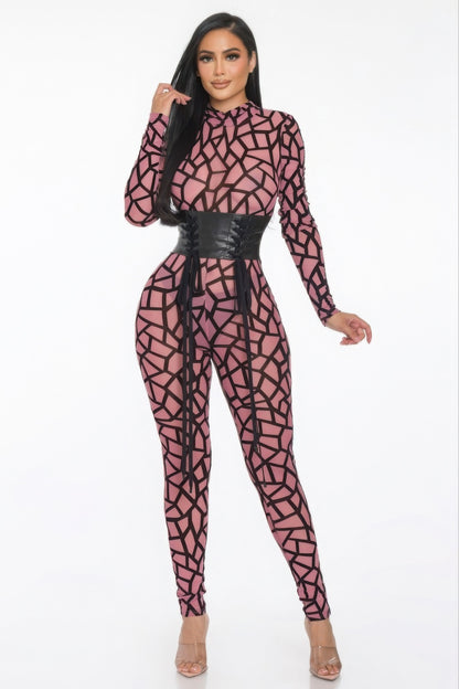 Geometric Print Jumpsuit Pink
