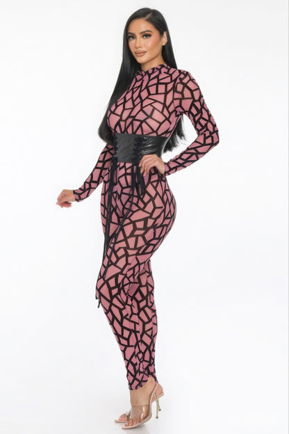 Geometric Print Jumpsuit Pink