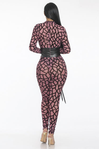 Geometric Print Jumpsuit Pink