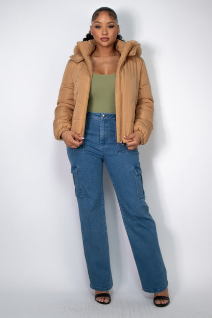 Insulated Faux Fur Hooded Jacket