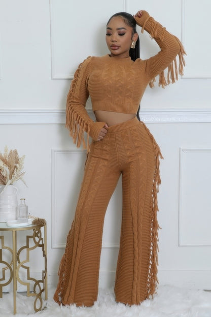 Fringed Knitted Pant Set