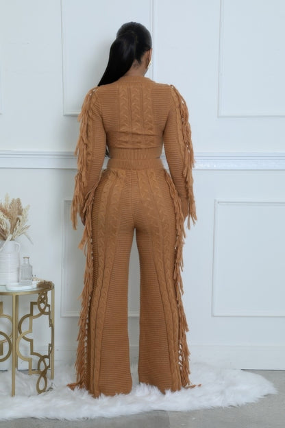 Fringed Knitted Pant Set