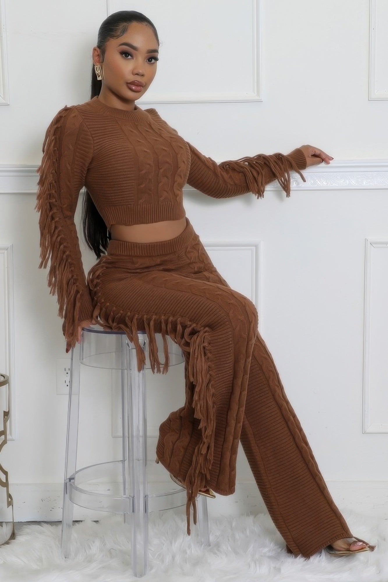 Fringed Knitted Pant Set